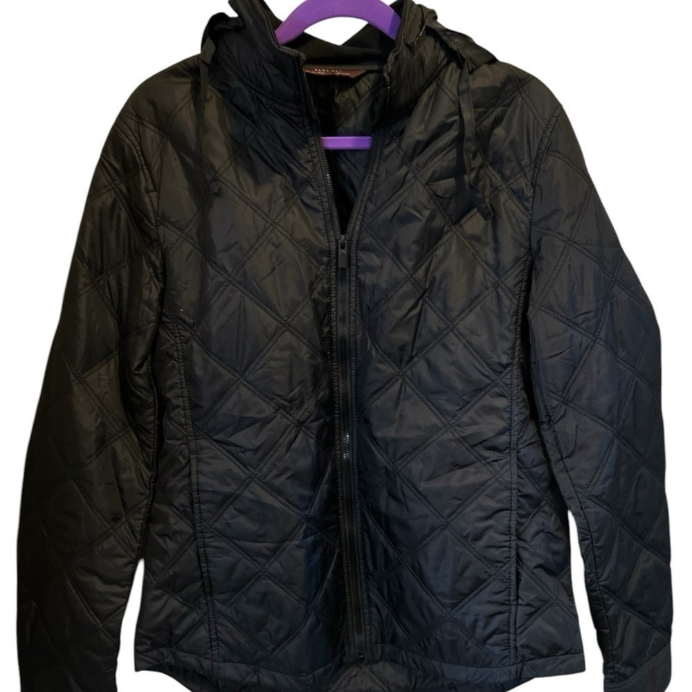 Zara Man Quilted Black Hooded Jacket Men's Size L light weight Casual‎ jacket